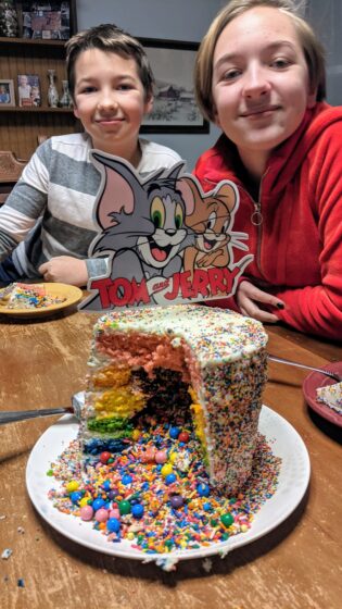 Tom and Jerry Rainbow Explosion Cake